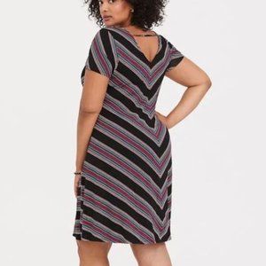 torrid | Striped Jersey Knit Midi V-Neck Swing Dress - Size 0